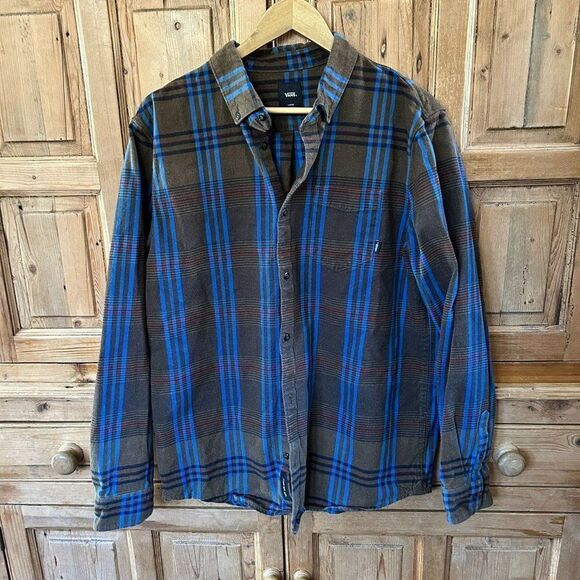 Men's Vans‎ Large Classic Fit Brown Plaid Flannel Shirt Krammer Style Thicker - Picture 1 of 10